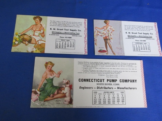3 Wonderful Elvgren Pin-up Girl Blotters with Calendars: from 1967 & 1952