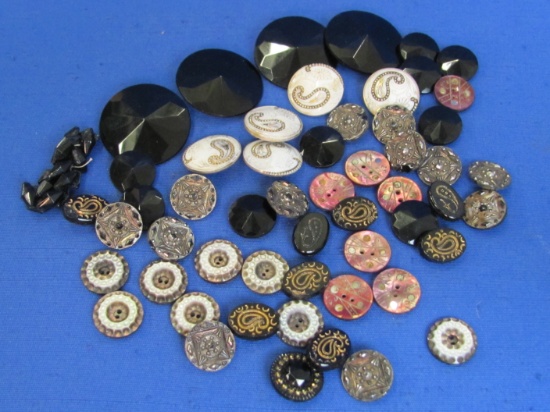 Mixed Lot of Vintage Glass Buttons: Milk Glass – Black Faceted & more