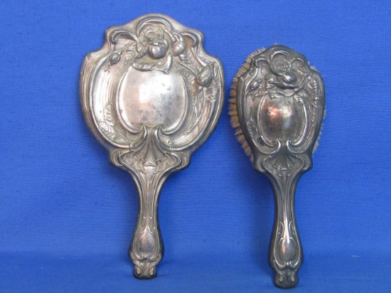 Vintage Silverplate Dresser Set by Wallace Bro. Hand Mirror & Brush – Rose Design