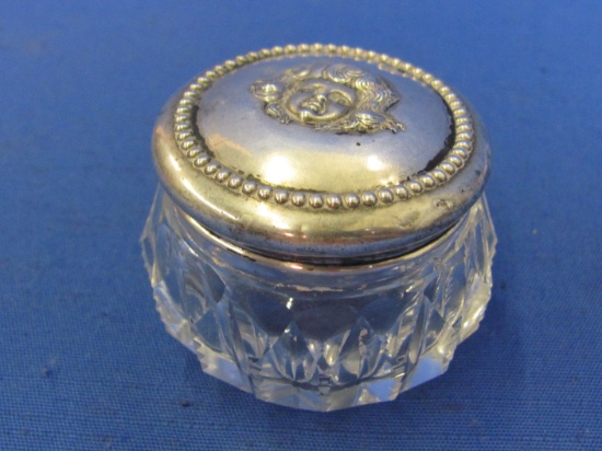Small Crystal Dresser Jar with Sterling Silver Lid – Child's Face in Lid – 1 1/2” tall