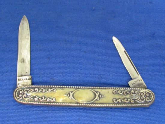 Folding Pocket Knife w Sterling Silver Case – Marked “Capital Germany” 2 3/4” long folded