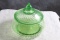 Depression Vaseline Uranium Glass Covered Candy Dish Ribbed Swirl Pattern