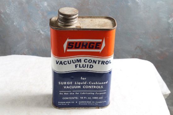 Vintage Surge Vacuum Control Fluid Advertising Can 2 Pint Size Full As shown