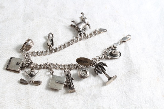 Vintage Sterling Silver Charm Bracelet Made in Italy 11 Charms 34.9 Grams