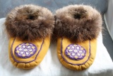 Pair of Alaskan Rabbit Fur Micro Beaded Moccasins Appear Unused
