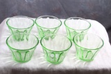 6 Piece Set Antique Vaseline Uranium Glass Custard Bowls