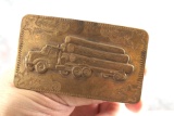 Vintage Solid Brass 3D Logging Truck Belt Buckle