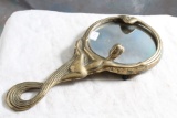 Art Nouveau Nude Lady 3-D Goldtone Dresser & Hand Mirror Measures 10 1/2