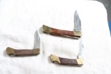 3 Brass & Wood Handled Pocket Knives 2 Stainless Pakistan 1 Handmade
