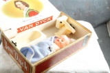 Vintage VanDyck Cigar Box with Renwal Dollhouse Bathroom Fixtures, Celluloid