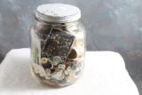 Old Duraglas Jar filled with Sewing Buttons, Notions, Measures Unresearched