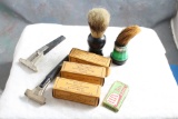 Vtg Shaving Lot 2 Razors Gillette Schick, 2 Shaving Brushes and 4 Boxes of Blades