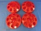 Lot of 4 1 Quart Red  Plastic Chicken Feeder Bases  - 8 Holes – Each 6 1/4” DIA