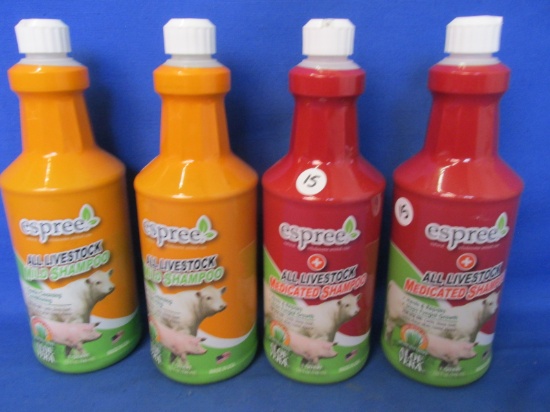 2 Bottles Espree All Livestock Mild Shampoo & 2 Bottles Espree All Livestock Medicated