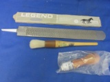 Equestrian Lot: Grooming Brush, Wood Rasp Handle, Legend Rasp 14” Farrier