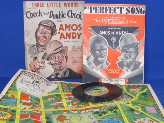Amos 'n' Andy: 2 Pieces of Sheet Music – 1935 Pepsodent Map – 45rpm Record