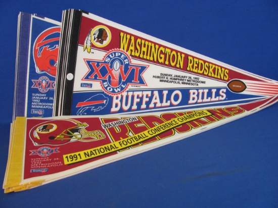 30 Football Pennants:  Metrodome Superbowl – Washington Redskins – Buffalo Bills - 1992