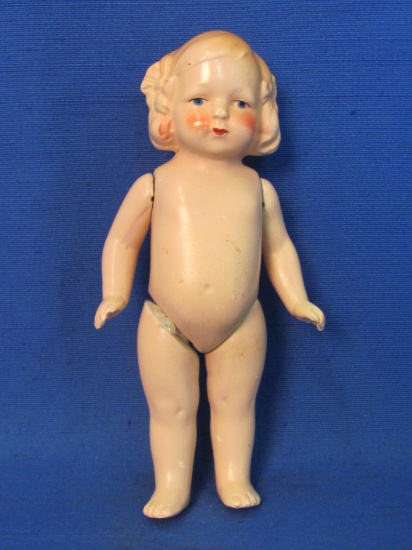 Vintage Bisque German Doll – Molded Hair – Painted Face – Movable Limbs – 6” tall