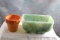 2 Vintage Akro Agate Glass Planter & Flower Pot w/Ribbed Rim