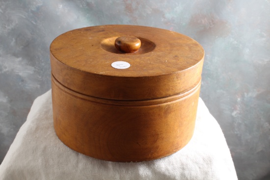 Antique Birdseye Maple Wood Collar Box 7" Diameter 4 1/4" Tall