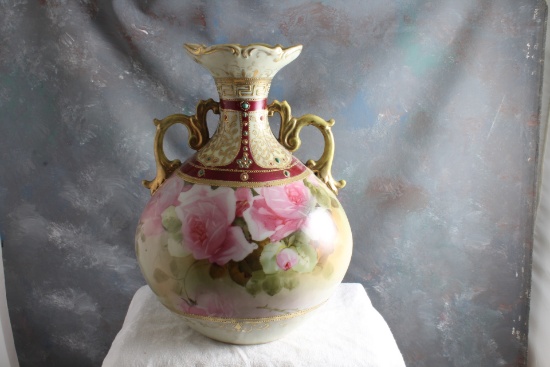 Ca. 1900 Nippon Mark Handpainted Moriage Vase 10" Tall