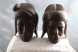 Pair of Vintage Wooden Native Heads Bookends Measure 6 1/2