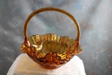 Amber Glass Ruffled Fluted Rim Basket No chips or cracks