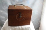 Primitive Wooden Box with Brass Hardware - Marked Schuck L.O. Inside