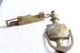 Vintage Brass Slide Lock w/Key & Brass Door Knocker