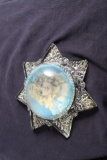 Antique Mourning Star Victorian Paperweight 7 Point Glass Star Young Girl