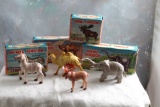 4 Vintage Louis Marx & Co. Animal Kingdom Animals all in Original Boxes