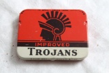 Vintage TROJAN Prophylactics Condom Tin with 2 Unused Condoms Inside