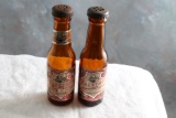 Pair of Vintage Falstaff  Bottle Glass Salt & Pepper Shakers Paper Labels Intact