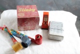 Original Slinky Box, Aluminum Cigarette Case, Phillips 66 Pepper Shaker, Noise