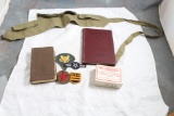 WWII Military Personal Gear 1941 Bible, 1944 MI-Marker, Money Belt Song Book
