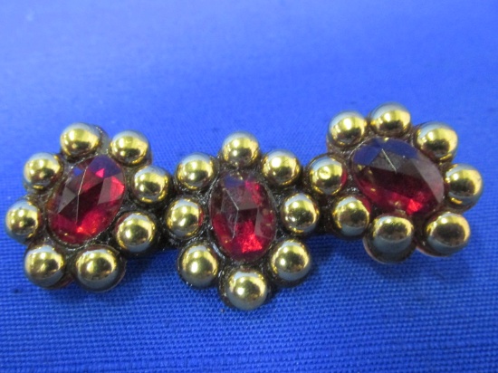 1930's Paul Sargent Celluloid Brooch – 3 faceted red faux rubies  - 2 1/2” L