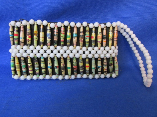 Vintage Clutch Purse – Adorned with re-claimed paper beads & 8mm plastic