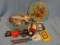 Vintage Tin w/ Assorted Sewing Supplies - Thread, Needles, Pins, Tape Measures(w/ advertising)