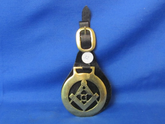 Masonic Mason Brass Emblem With Leather Belt Holder
