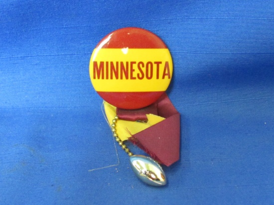 University of Minnesota Gophers Football Pinback With Miniature Football/Ribbon