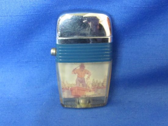 Scripto VU Blue Band Lighter – Souvenir of Minnesota With Fishing Scene