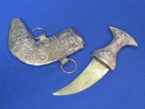 Short Blade Knife in Metal Scabbard – Similar to Arab Jambiya – Knife is 5 7/8” long