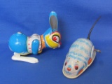 2 Tin Litho Wind-Up Toys: Bunny Rabbit & Mouse – Both made in Japan – Both Work