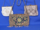 3 Fun Seed Beaded Purses: Small White 1 was made in France – Largest made in India