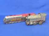 2 Vintage Tin Train Pieces: “Silver Train” is Friction & 8 1/4” long – Locomotive is Battery Op