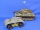 2 Toy Tanks: Wind-up by Marx (Works) Battery Operated by Junior Japan (doesn't work)