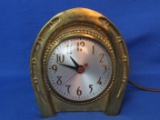 Metal Brass? Horseshoe Shaped Electric Clock – Runs – Movement by Sessions – 5 1/2” tall