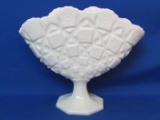 Westmoreland Milk Glass Fan Vase in Old Quilt Pattern – 7” tall – 8 1/4” wide