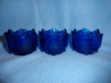 3 Blue Glass Votive Candle Holders - Avon - Stacking - One is chipped