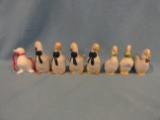 Lot of 8 Porcelain Duck Ornaments - 3 Matching pairs, 2 singles